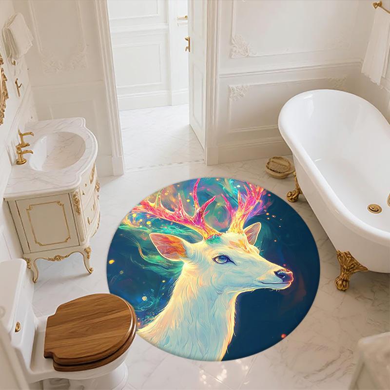 Colorful Deer,Round Area Rug,Carpet Rug for Living Room Bedroom Sofa Playroom Decor,Non-slip Floor Mat
