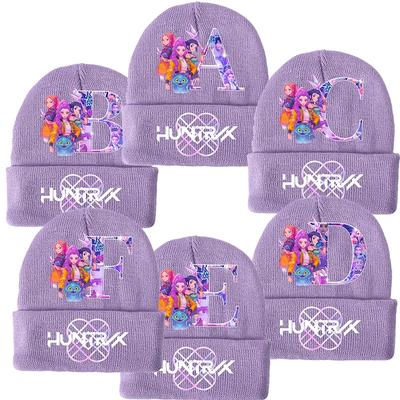 K Pop Demon Hunters Girls Knitted Hats Cartoon Letters Children Headgear Cotton Winter Cute Woolen Cap Anime Kids Birthday Gifts