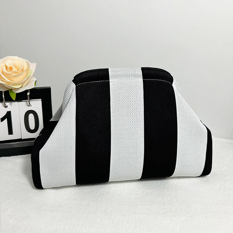 Knitted bag, striped clutch bag, women's flying woven clouds, versatile temperament, portable cosmetic bag, large capacity