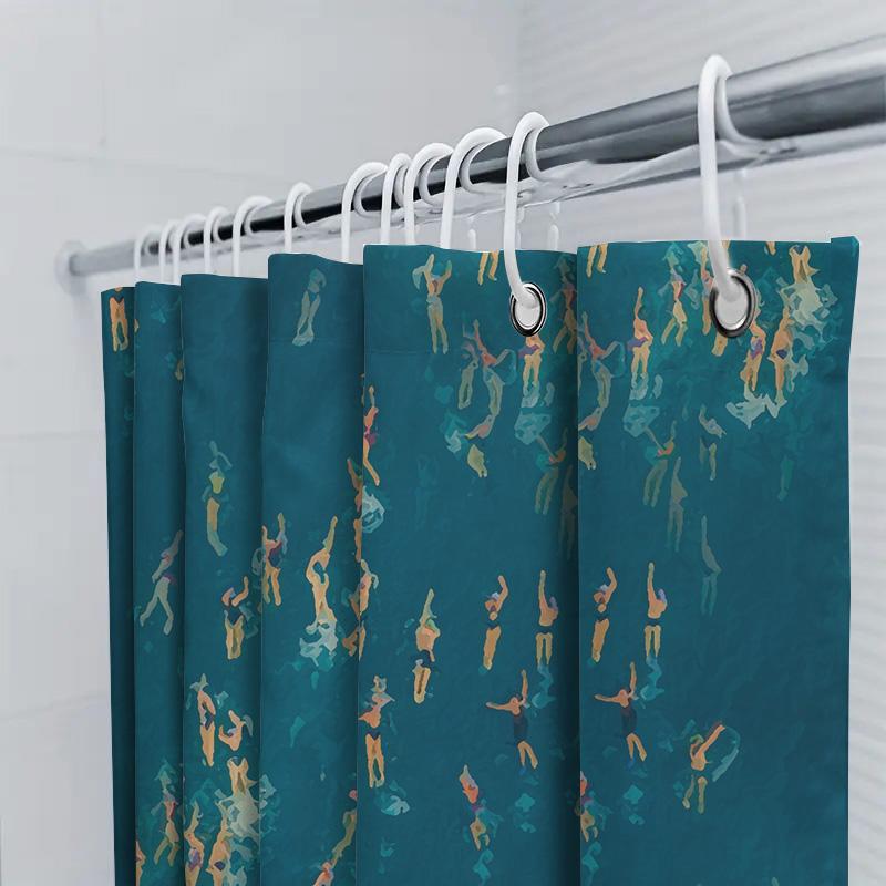 Blue Shower Curtain With Colorful People Design For Bathroom Decor Waterproof Fabric Home Accessories Size Customizable Free Shi