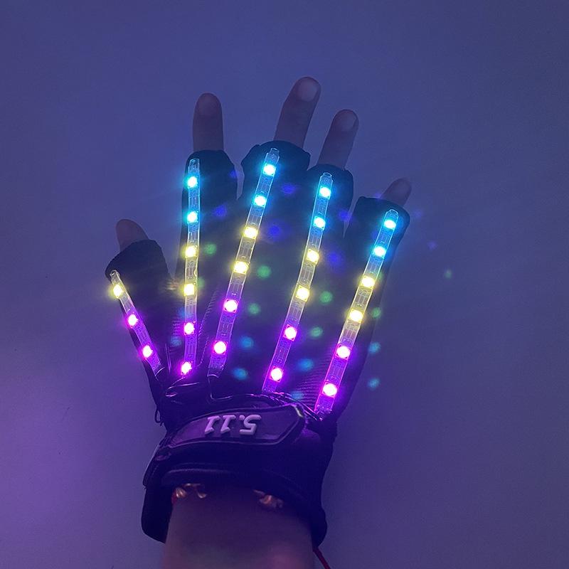 LED Wolverine Handschuhe & Dreifarbige Leuchtbogen-Brille für Bühnen- und Barauftritte