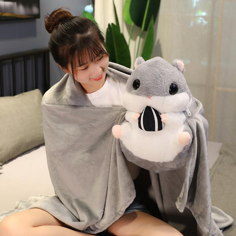 Peluche Criceto Carino 3 in 1 Multifunzione Criceto Scaldamani Con Coperta Giocattolo Cuscino Criceto Giocattoli per Bambini Regalo di Compleanno per Bambino