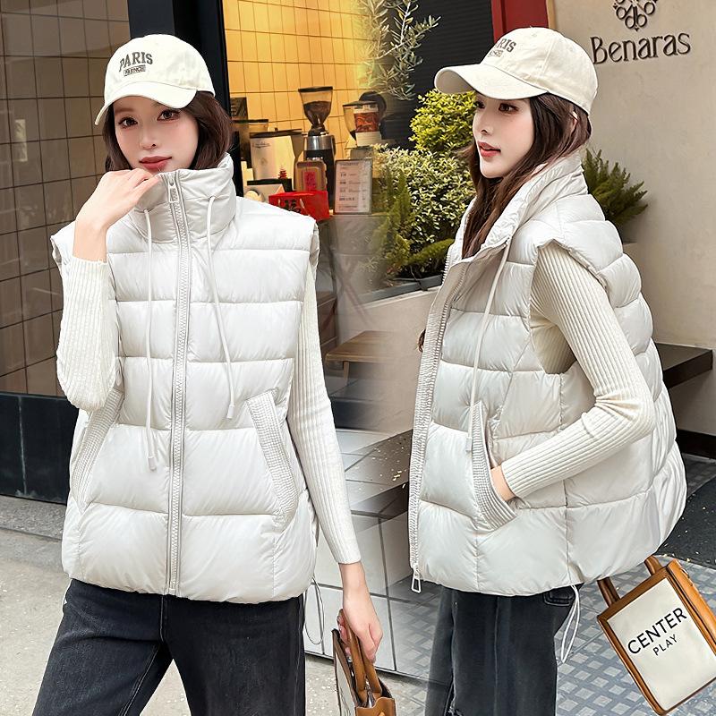 Stand-up collar, down cotton vest, women's outer wear, loose warm sleeveless vest, vest, vest, autumn and winter models, annual fashion vest