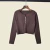 American Sexy Metal Buckle Knitting Outer Wear Cardigan Long Sleeves Female 2025 Spring High Waist Short Pure Desire Sexy Top