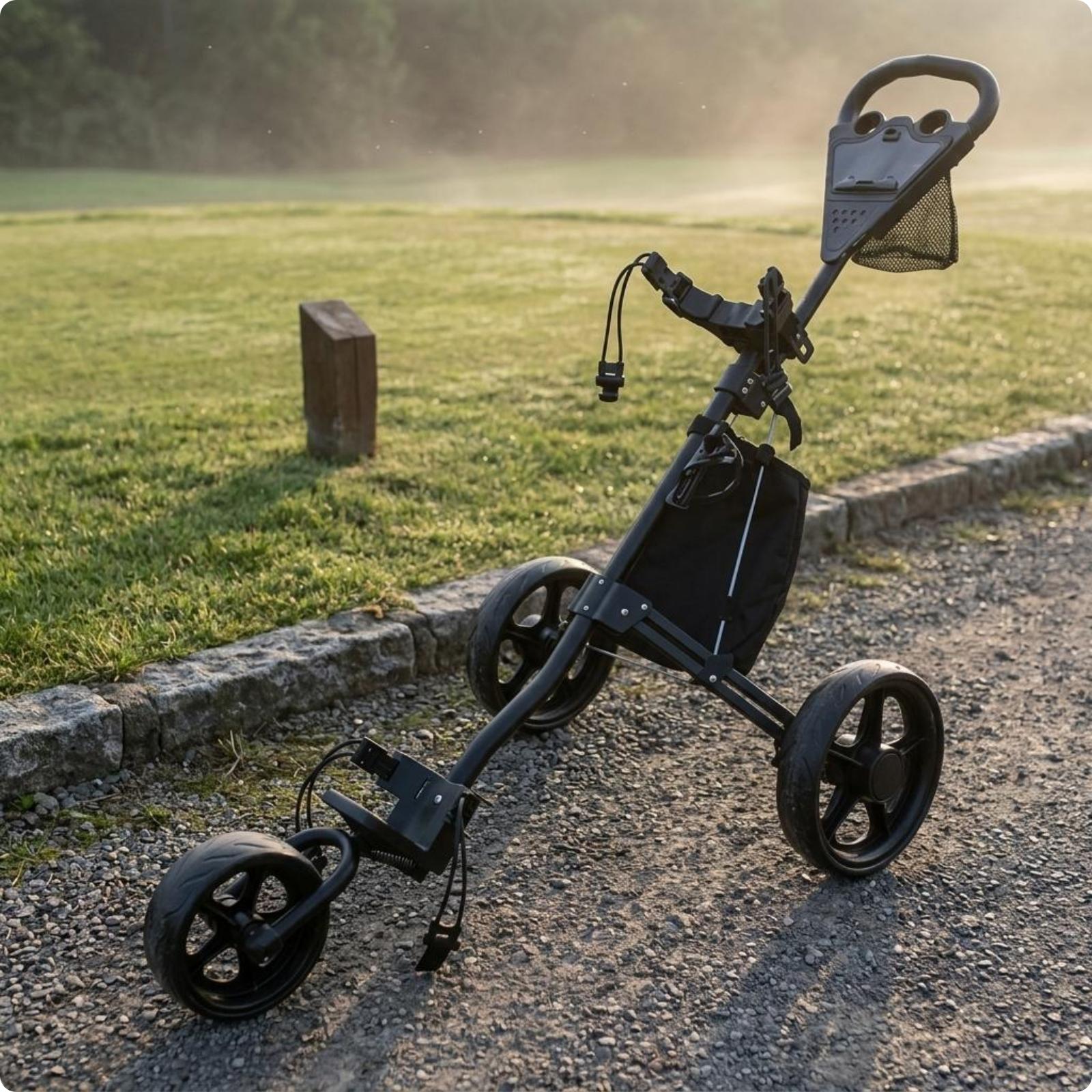 Opvouwbare Golf Duwkar Verstelbaar Handvat Aluminium Golftas Kar Snel Opvouwbaar Accessoirehouders Voor Golfers Driving Range beige