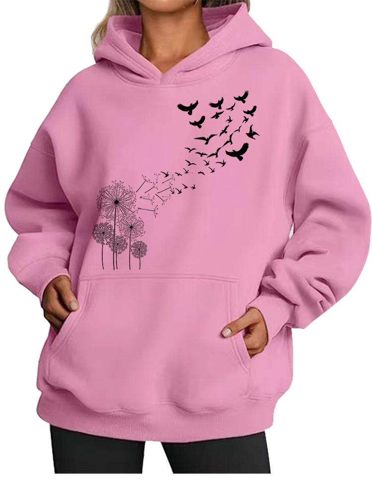 Fashion Fleece-Lined Hoodie Women's Fall/Winter Warm Printed Oversized Fleece-Lined Hoodie