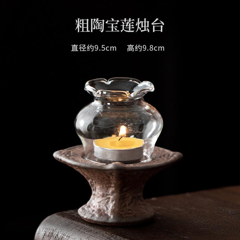 Coarse Pottery Vintage Old Rock Clay Round Candle Holder Ancient Scented Aromatic Candles Candle Lights Cafes Literati Supplies