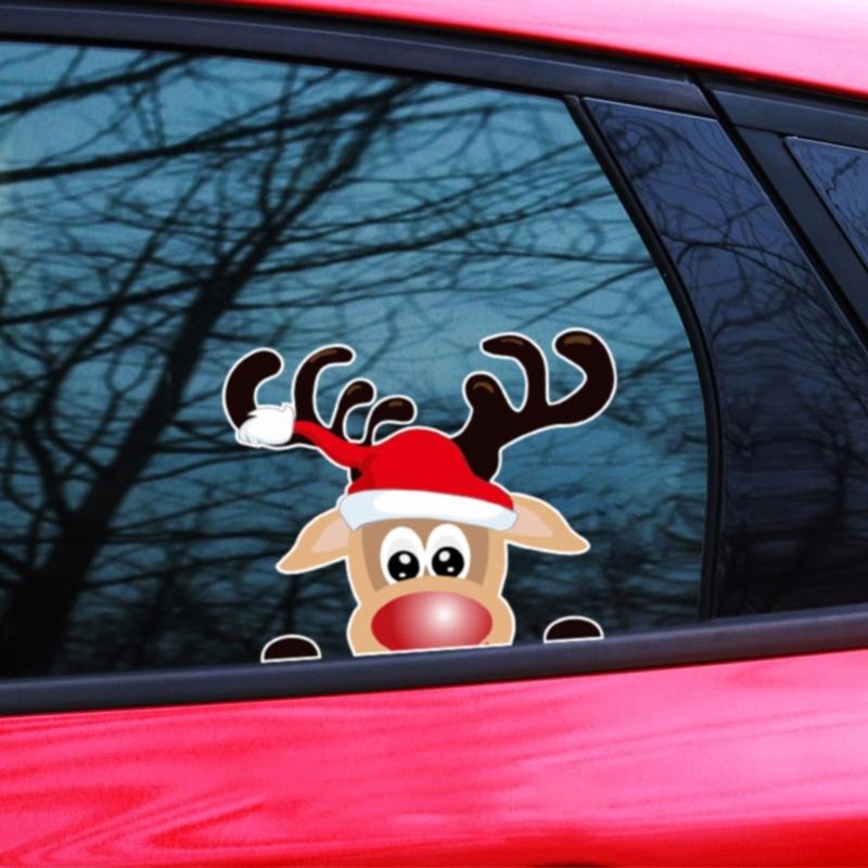 Santa & Reindeer Window Sticker Car Window Ornament Holiday Window Cling Unique Vehicle Adornment Easy to Apply Sticker
