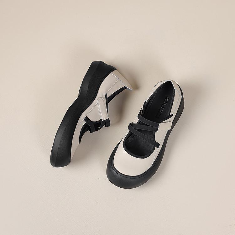 European Station Thick-soled Round Head Big Head Shoes Women's Autumn and Winter New Muffin Sole JK Uniform Small Leather Shoes Thick Heel Single Shoe