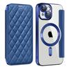 For iPhone 15 Plus Built-in Lens Film Phone Case RFID Blocking Card Slots Leather Cover Compatible with MagSafe