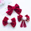 Little Girl Burgundy Bow Tang Suit New Year Hair Clip