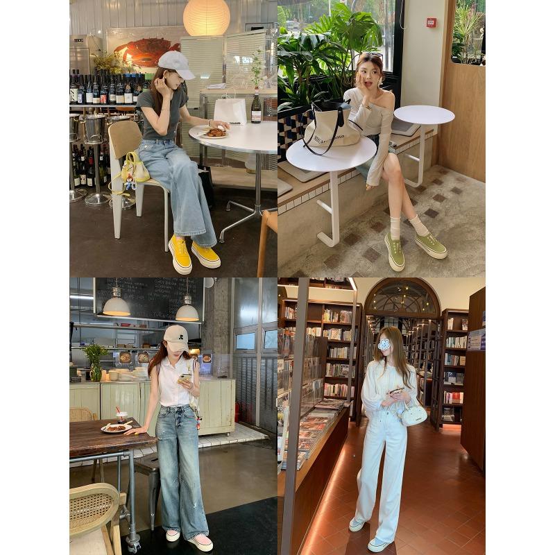 Advanced Sense~ Height Increase 7cm Lazy Without Shoelaces Round Head Thick Sole One Pedal Casual Board Shoes Women's Canvas Shoes