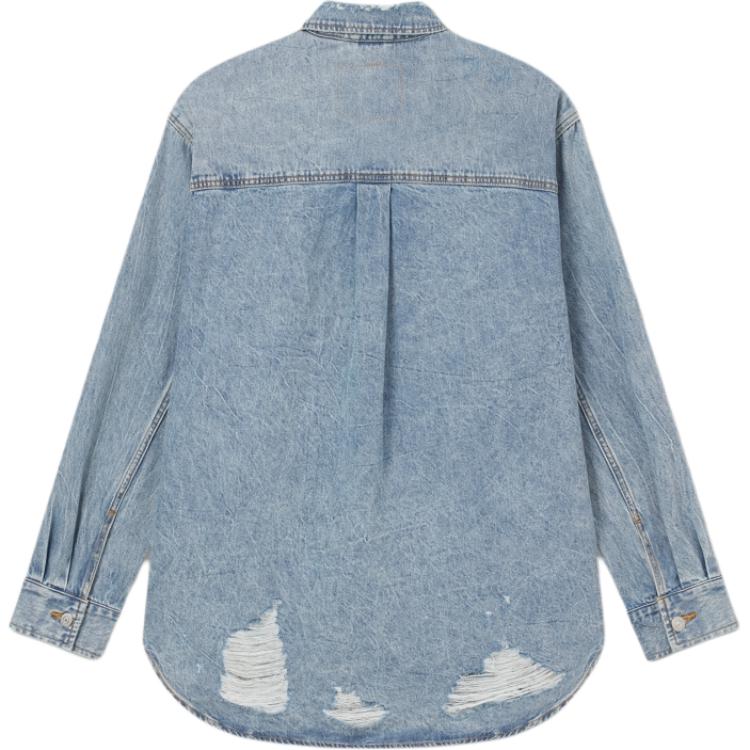 Levis Loose Comfortable Distressed Flannel Long Sleeve Denim Jacket Men jackets Medium-Blue 0017E-0002