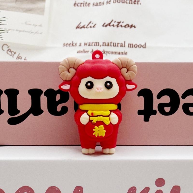 Cute Red Cartoon Sheep Keychain Soft Rubber Pendant Suitable For Christmas Gift Key Organizer Bag Decor