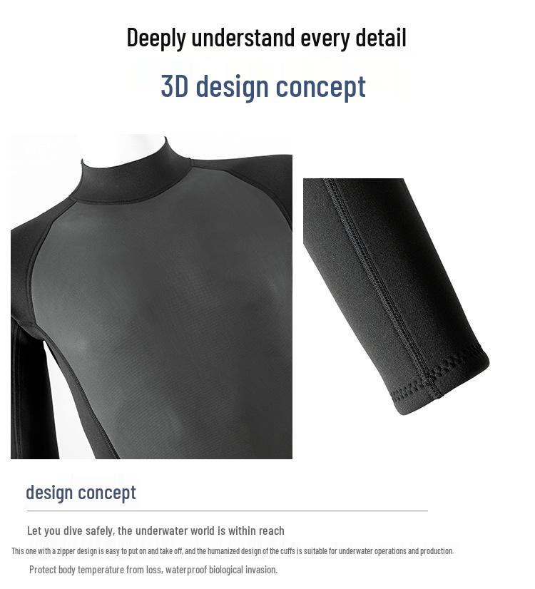 2MM-3MM Men's and Women's Jellyfish One-Piece Snorkeling and Surfing Wetsuit - Warm, Sun-Protective, Long Sleeve Swimsuit