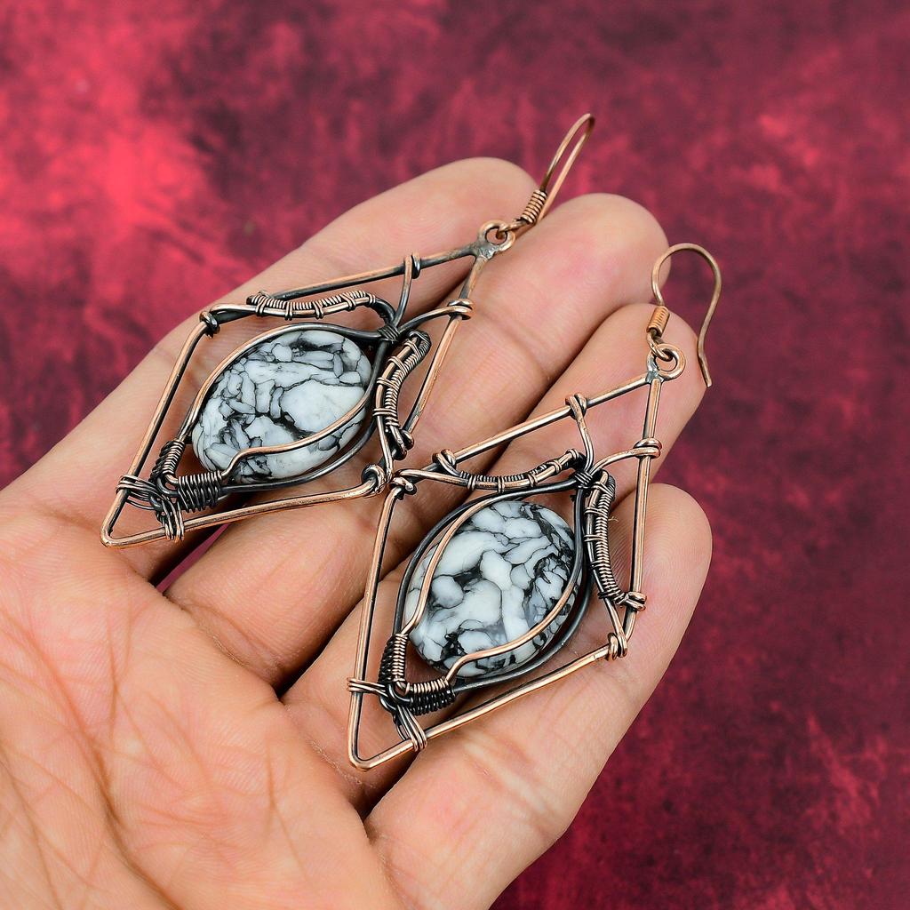 Pinolith Jasper Earring Copper Wire Wrapped Earring Pinolith Jasper Jewelry Handmade Gemstone Earrings Copper Wire Jewelry Gifts For Mother