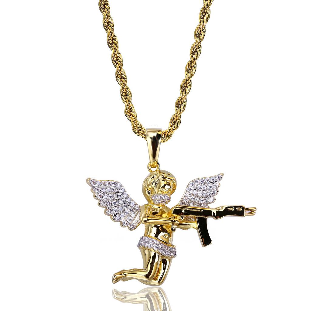 European-American Hip-Hop Cupid's Arrow Zirconia Pendant Necklace