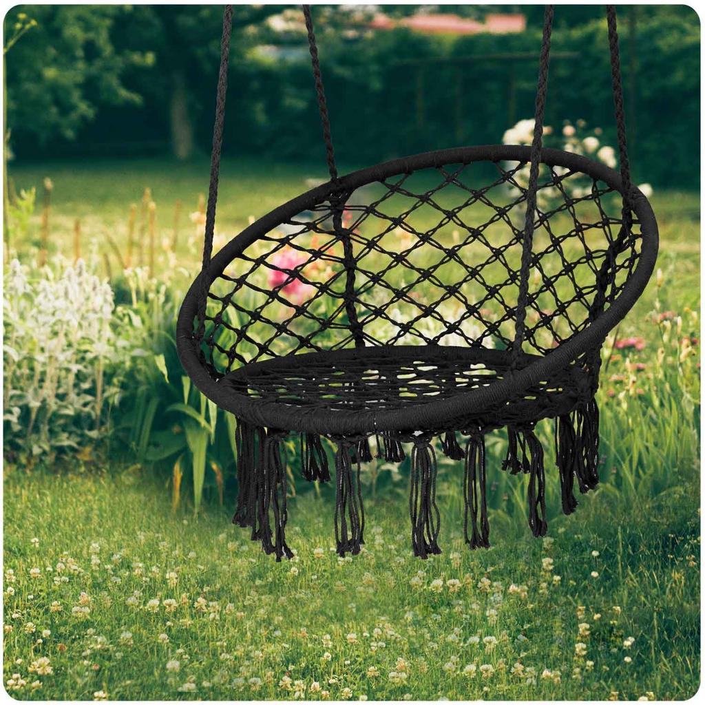 Boho Hanging Garden Swing Chair, Black