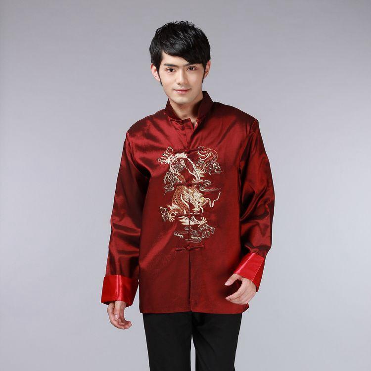 Men Embroidered Traditional Dragon Long Sleeve Jacket