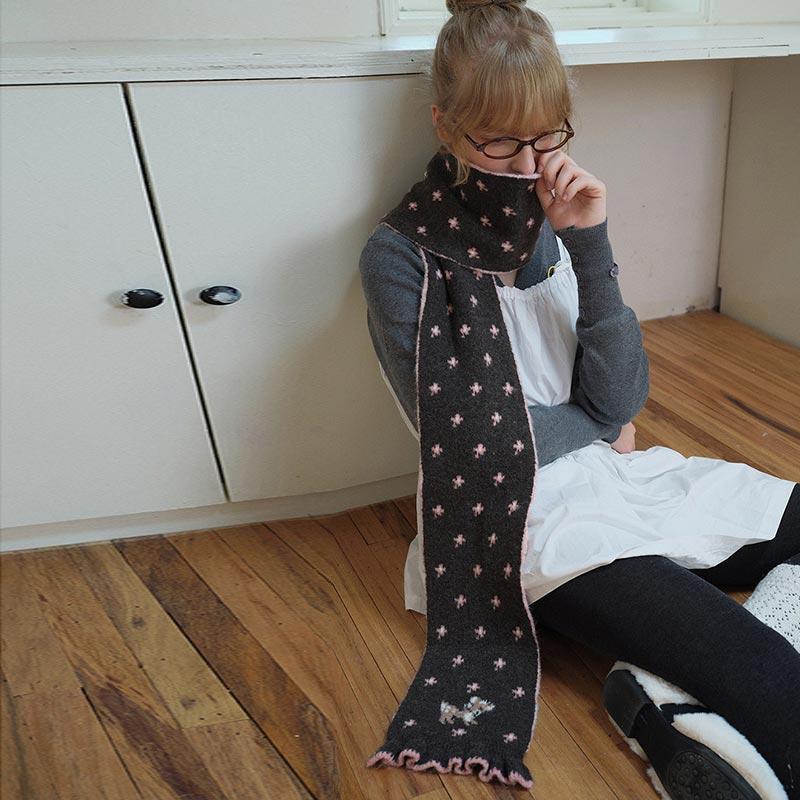 Korean Winter Scarves Cartoon Deer Floral Kawaii Sweet Versatile Cute Scarfs Thicked Warm High-quality Cashmere Knitted Scarfs