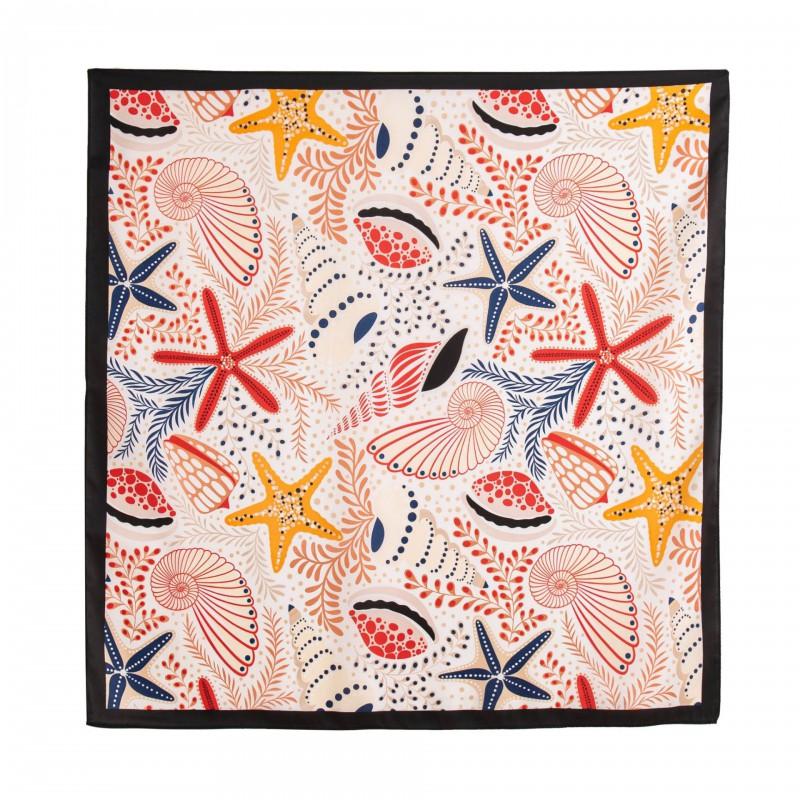 70x70cm Lightweight Silk-Look Square Scarf Women Floral Shell Print Versatile Neck Wrap Or Shawl Fashion Accessory