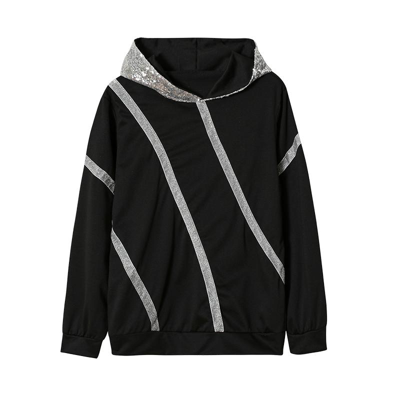 Autumn and Winter Sequins Printed Loose Hooded Sweatshirt for Women
