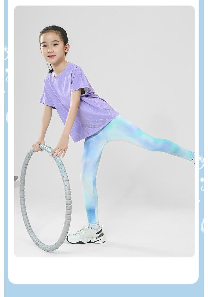 Girls' Summer Sports Set: High-Waisted Flared Pants and Sun Protection Short Sleeve for Parent-Child Yoga