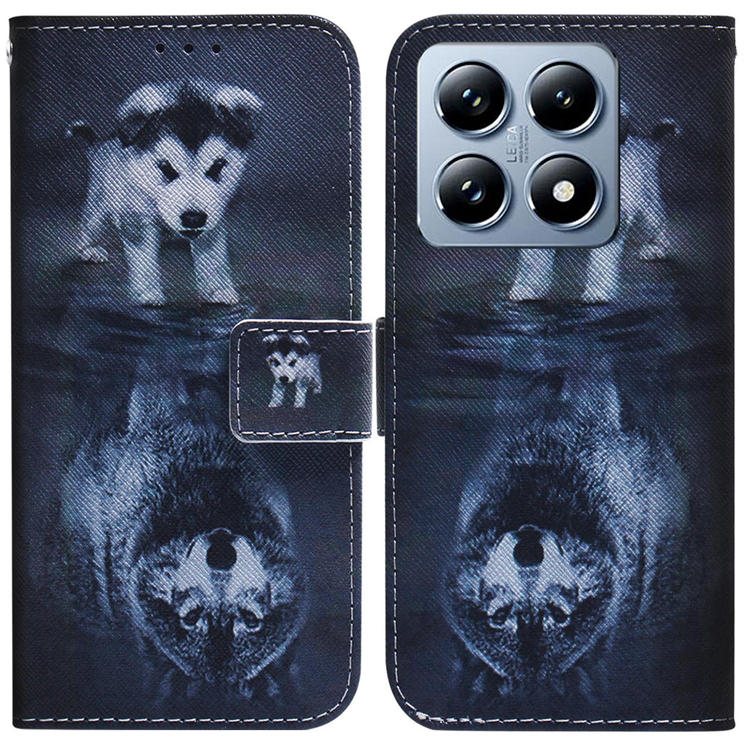 

For Xiaomi 14T Wallet Case Pattern Print Leather Phone Cover Dog and Wolf