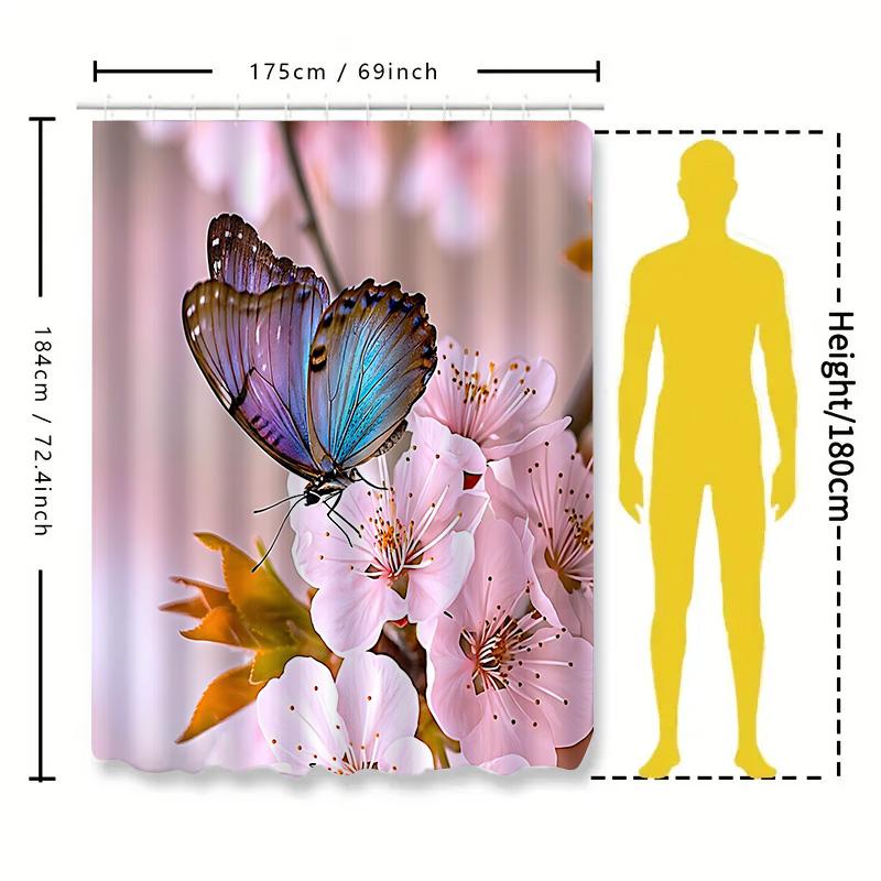 Butterfly Perched On Pink Blossoms Shower Curtain Adds Elegance To Your Bathroom Decor Waterproof Polyester Elevate Space