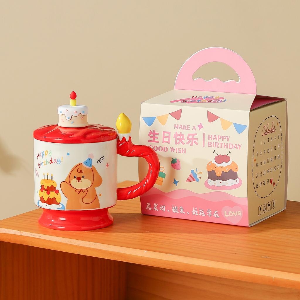 Cartoon ceramic cup with lid high value mug cute girl heart water cup souvenir cup student drinking cup