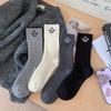 Autumn Double-needle Striped Fashionable Embroidered Letter Cotton Mid-calf Socks