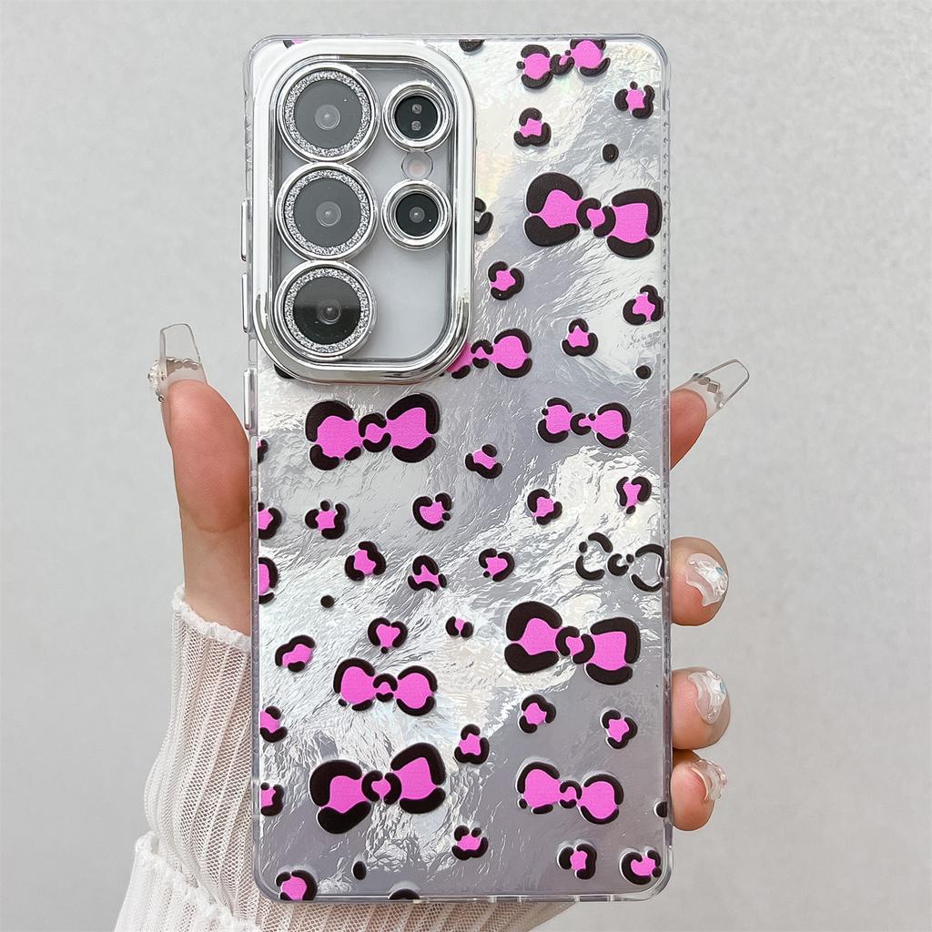 For Samsung Galaxy S25 Ultra Case Bowknot Pattern Design IMD PC+TPU Phone Back Cover with Glass Lens Film