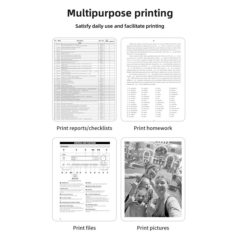 A4 Portable Thermal Printer Inkless BT Thermal A4 Mobile Printer with Printing Paper Document Printing Maker for Smartphone & PC
