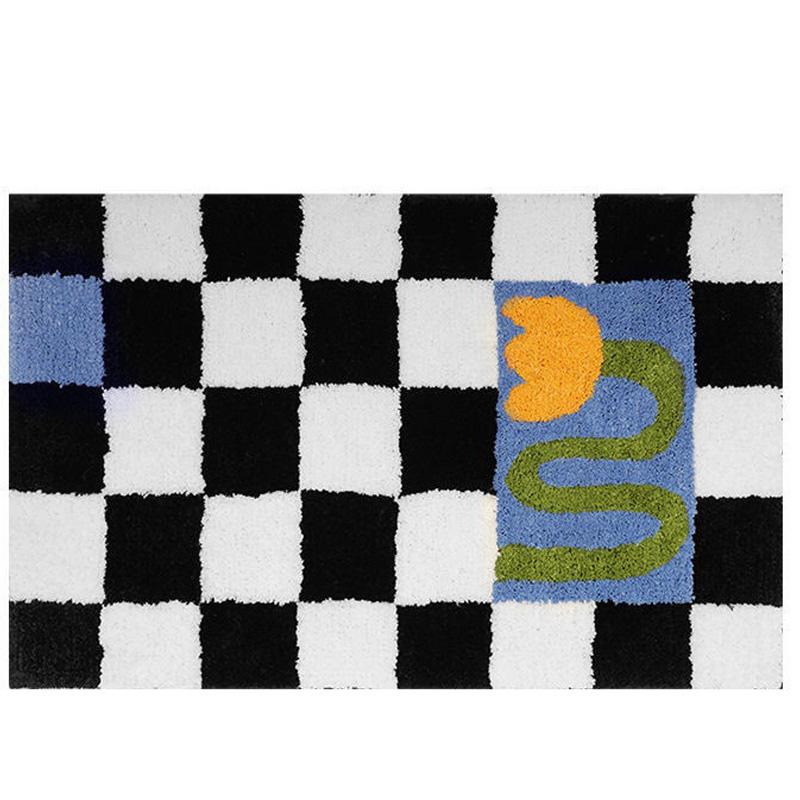 Checkered Doormat Anti Skid Black White Grid Cute Door Mat for Bathrooms Kitchens Living Rooms