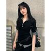 Y2K Spring Fashion Color Block Polo Collar Short Sleeve T-Shirt - Sexy Slim Fit Two-Piece Look.