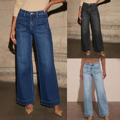 Hoge taille Jeans, Dames Lente Nieuw Slankmakend, Wijde Pijpen Retro Temperament, Rechte Pijpen Broeken