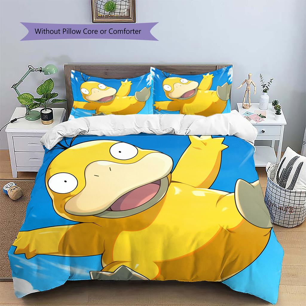 Biancheria da letto con motivo Psyduck Pokémon Decorazione per la casa Regalo di compleanno (1 * copripiumino + 2 * federa, senza nucleo)