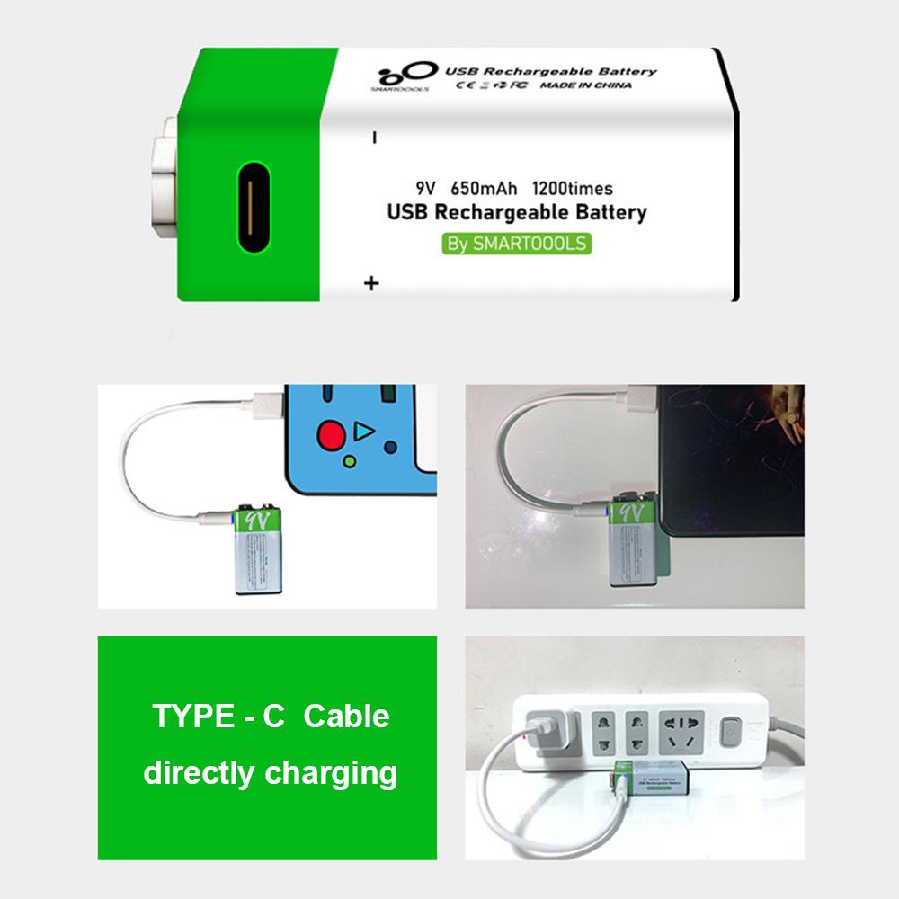 9V 650mAh Lithium Rechargeable Battery USB Charging 9 V Li-ion Square Battery for Toy Remote Control KTV Multimeter Microphone