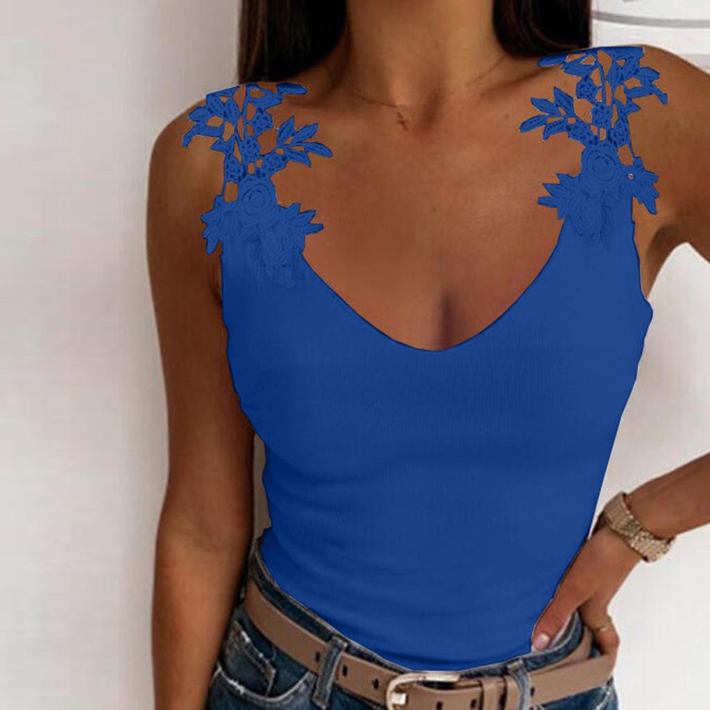 WoWomens Lace Color V-Neck Sling Blouse Strapless Summer Casual Tops