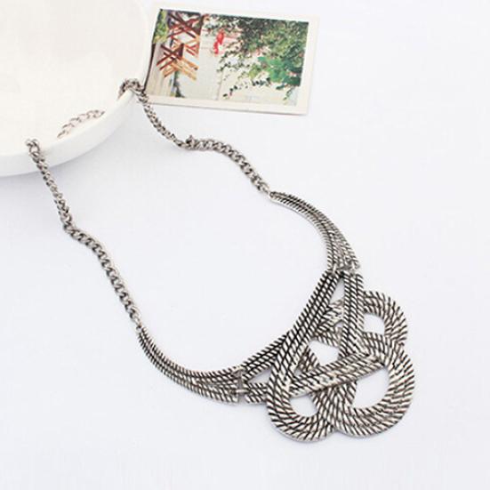 Women's Vintage Ethnic Hollow Knot Drop Pendant Statement Necklace Jewelry