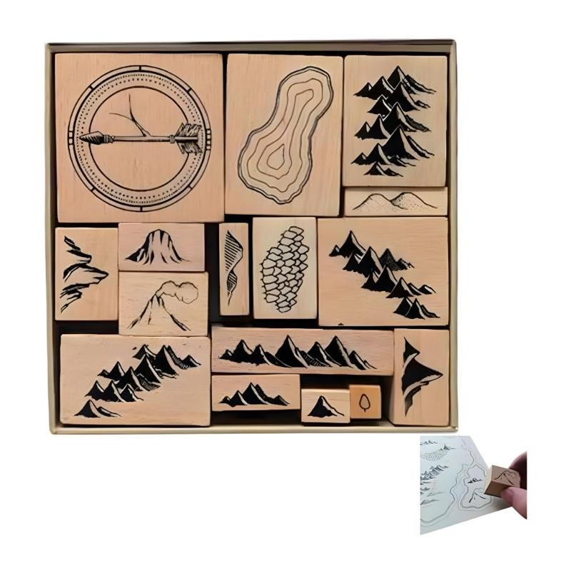 

16Pcs Landscape Themed Stamp Wooden Rubber Stamp Scrapbooking Stamping Tool for Travel Journal Notebook Card Making 1