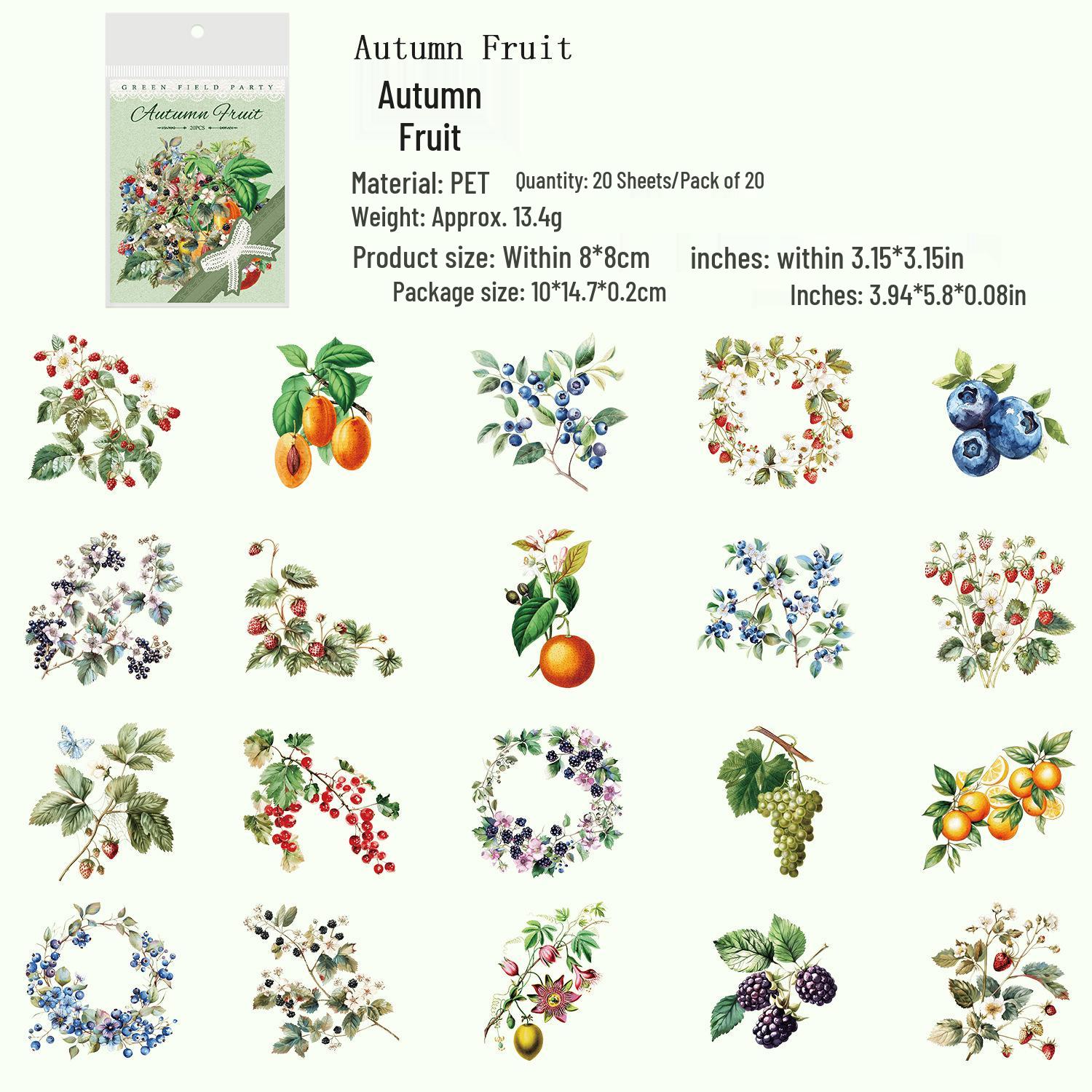 Kusukusu Forest Green Retro Pastoral Fruit & Leaf Scenery PET Sticker