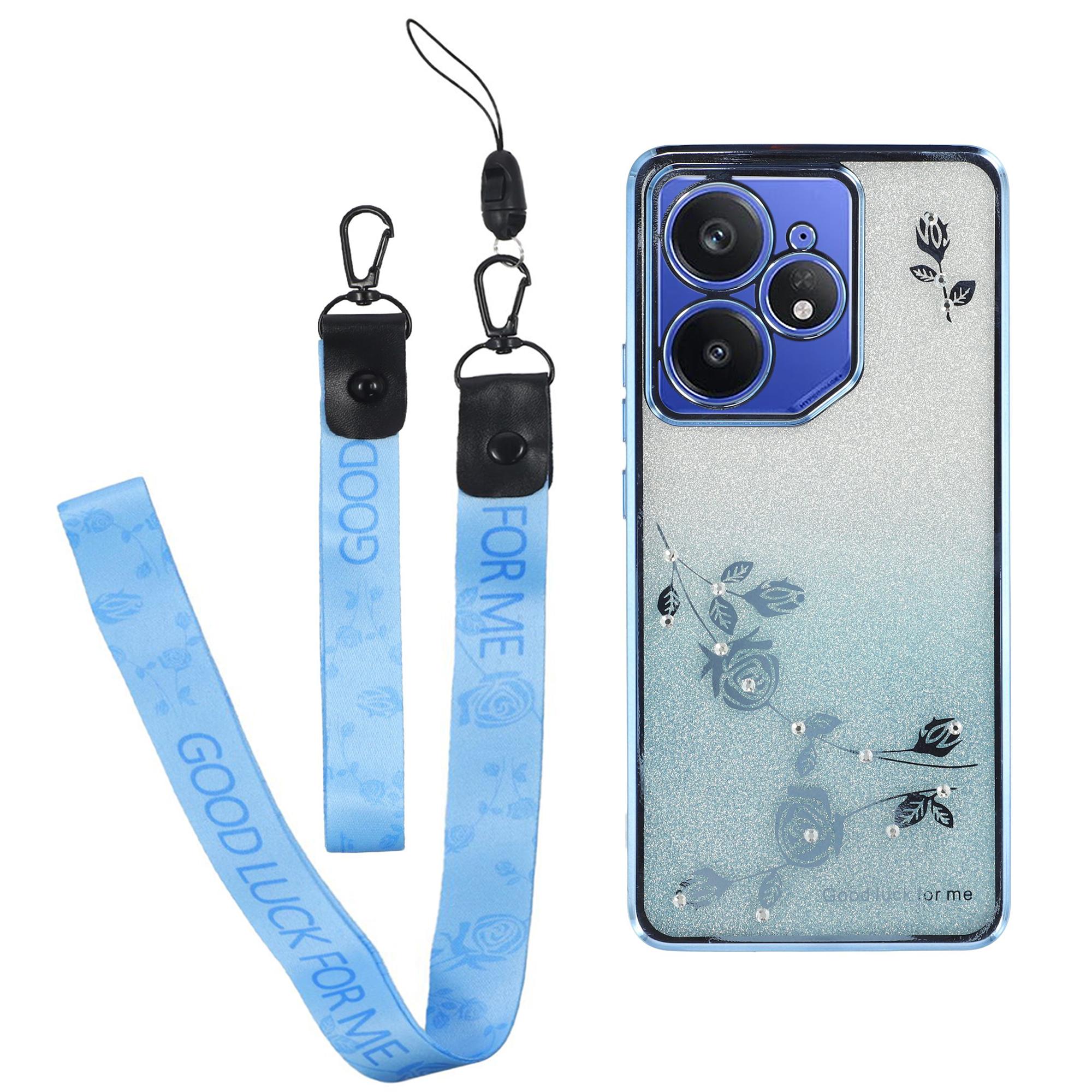

KADEM For Realme Neo7 5G Case Flower Pattern TPU Gradient Phone Cover with Lanyards Blue