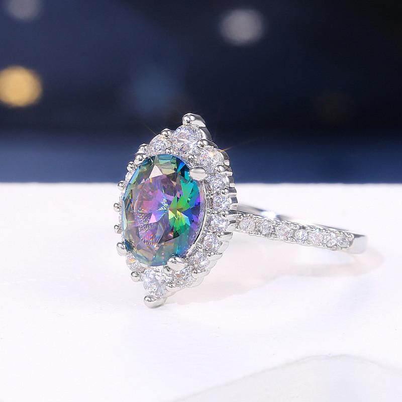 CopperAAA Oval Colorful Cubic Zirconia Wedding Bands Engagement Rings For Women Minimalist Jewelry