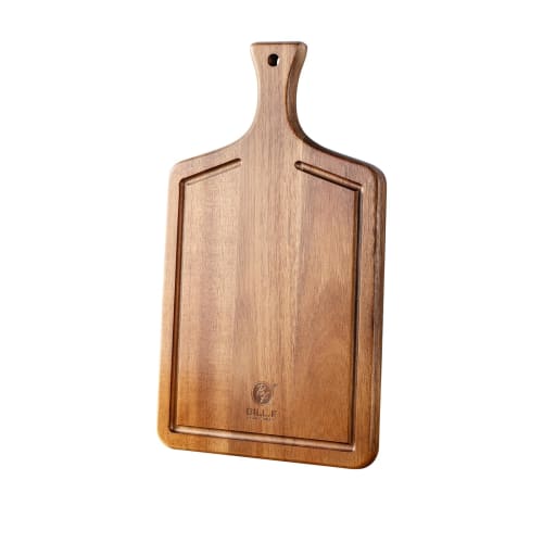 BILL.F Wooden Cutting Board with Handle for Meat, Vegetables, and Bread - Decorative Wooden Serving Board with Juice Groove for Kitchen or Dining Room