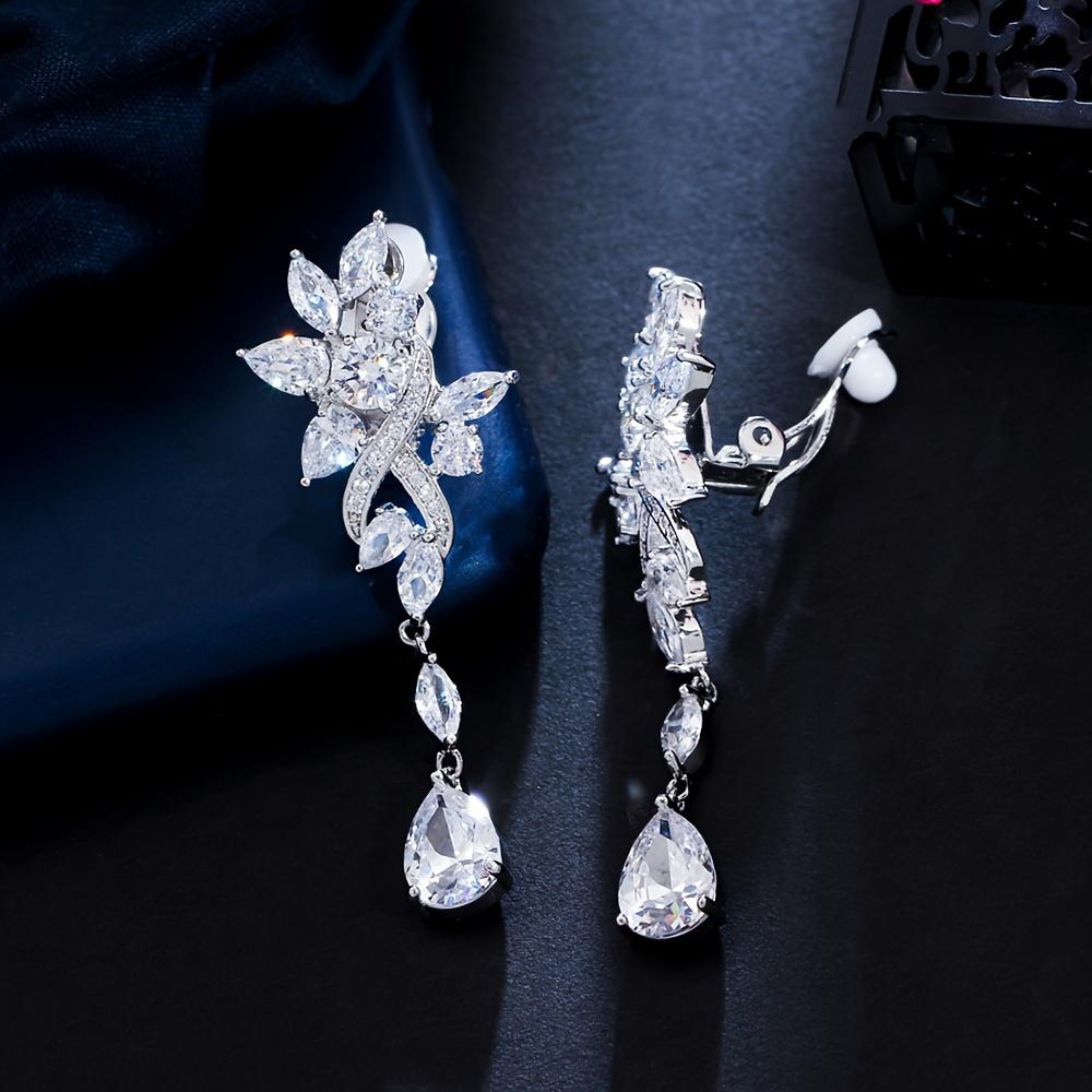 European and American Trend Inlaid Zircon Sparkling Irregular Pendant Ear Clips For Women Engagement Bride Wedding Party Zircon