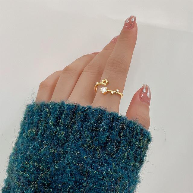 Copper Star Shape Crytal Ring for Women Girl Personality Simple Adjustable Exquisite Jewellery Dropshippipng Gift