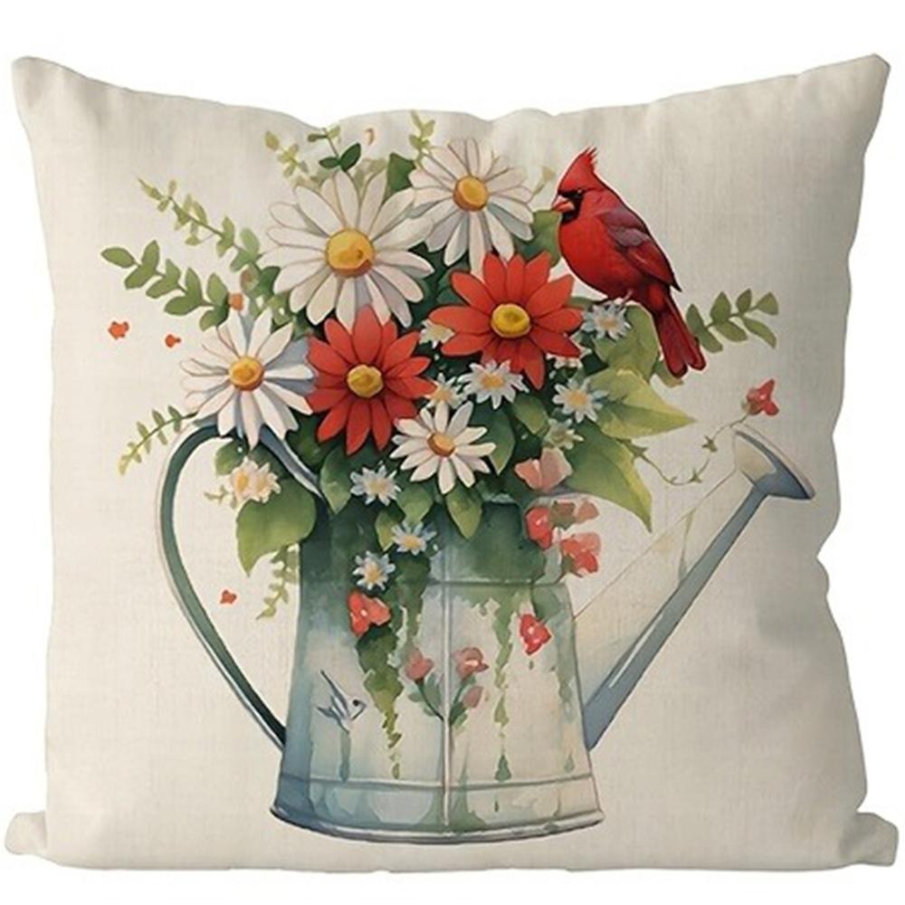 Spring Floral Bird Decorative Pillow Coversliving Room Sofa Cushion Cover, Soft And Comfortable, Bedroom Room Decoration