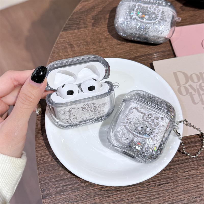 Cartoon glitter kt cat for AirPods 1 generation protective case second generation 1st generation pro1 apple bluetooth headset hard case