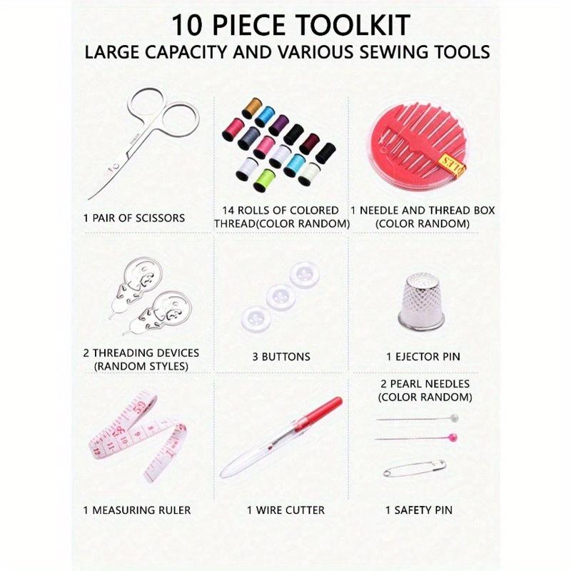 1 Set Kit di Strumenti da Cucito Portatili Neri, Strumenti per Cucito Domestico 10 Pezzi/Set Compreso Scatola per Filo, Aghi, Infila-aghi, Accessori per Cucito a Mano